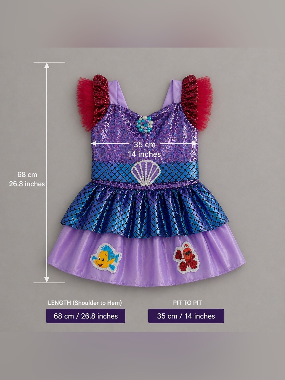 Kids Mermaid Dress Size 8 Luxury Tutu Costume Purple Aqua - Picture 16 of 16